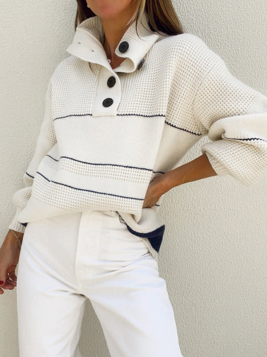 Sheena | Sweater With Open Collar And Buttons.