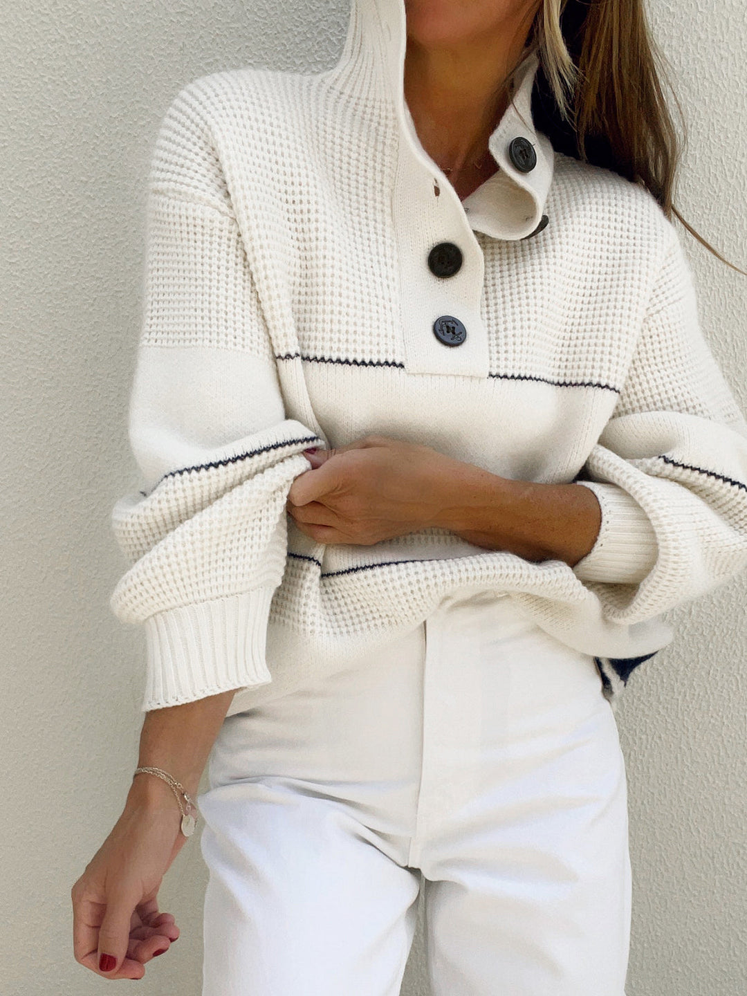 Sheena | Sweater With Open Collar And Buttons.