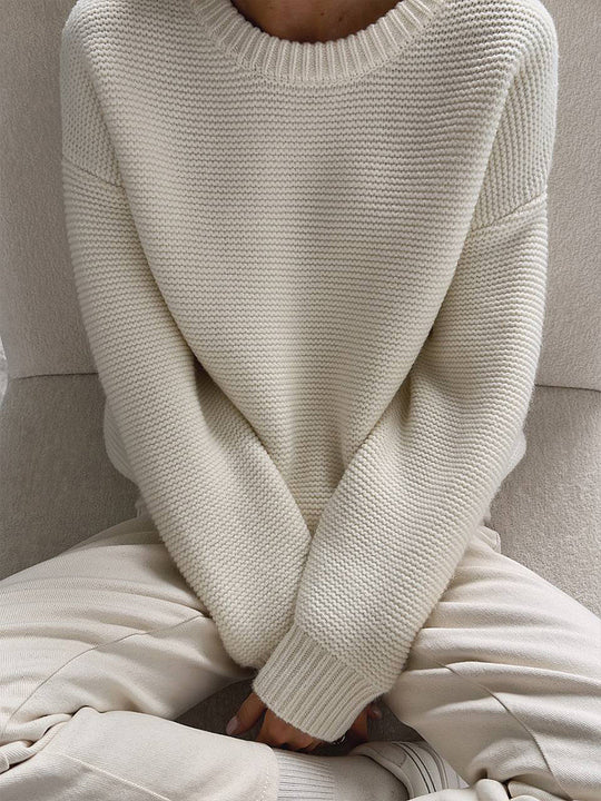 Hannah | Cotton Blend Sweater With Knit Detail